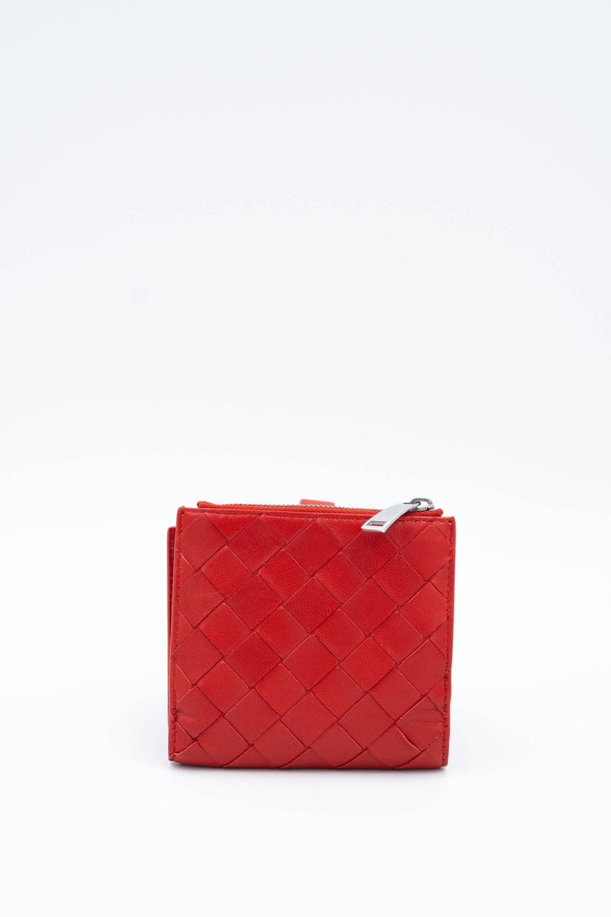 Bottega Veneta Red Square Med Weave Intrecciato Wallet Size Small