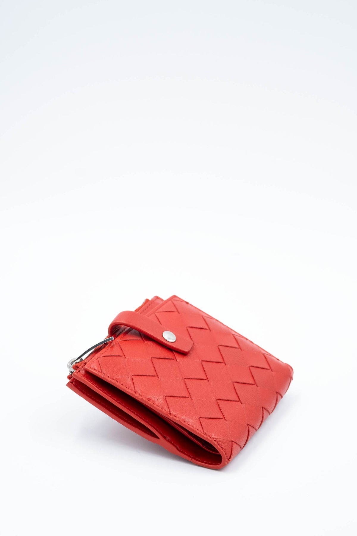 Bottega Veneta Red Square Med Weave Intrecciato Wallet Size Small