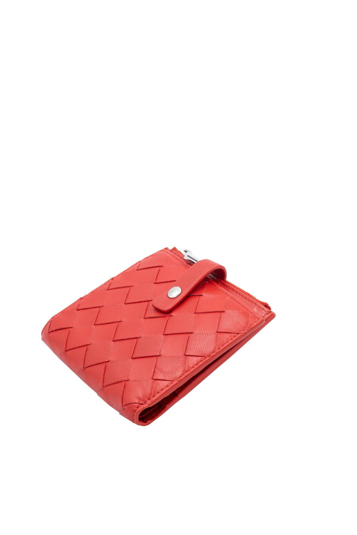 Bottega Veneta Red Square Med Weave Intrecciato Wallet Size Small