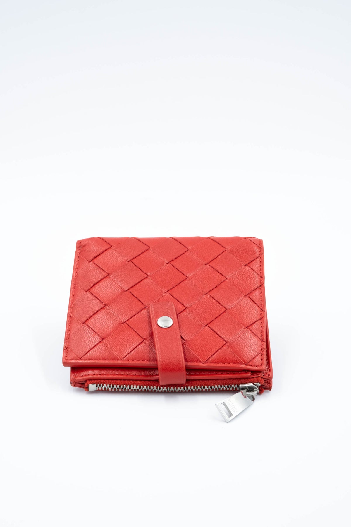 Bottega Veneta Red Square Med Weave Intrecciato Wallet Size Small