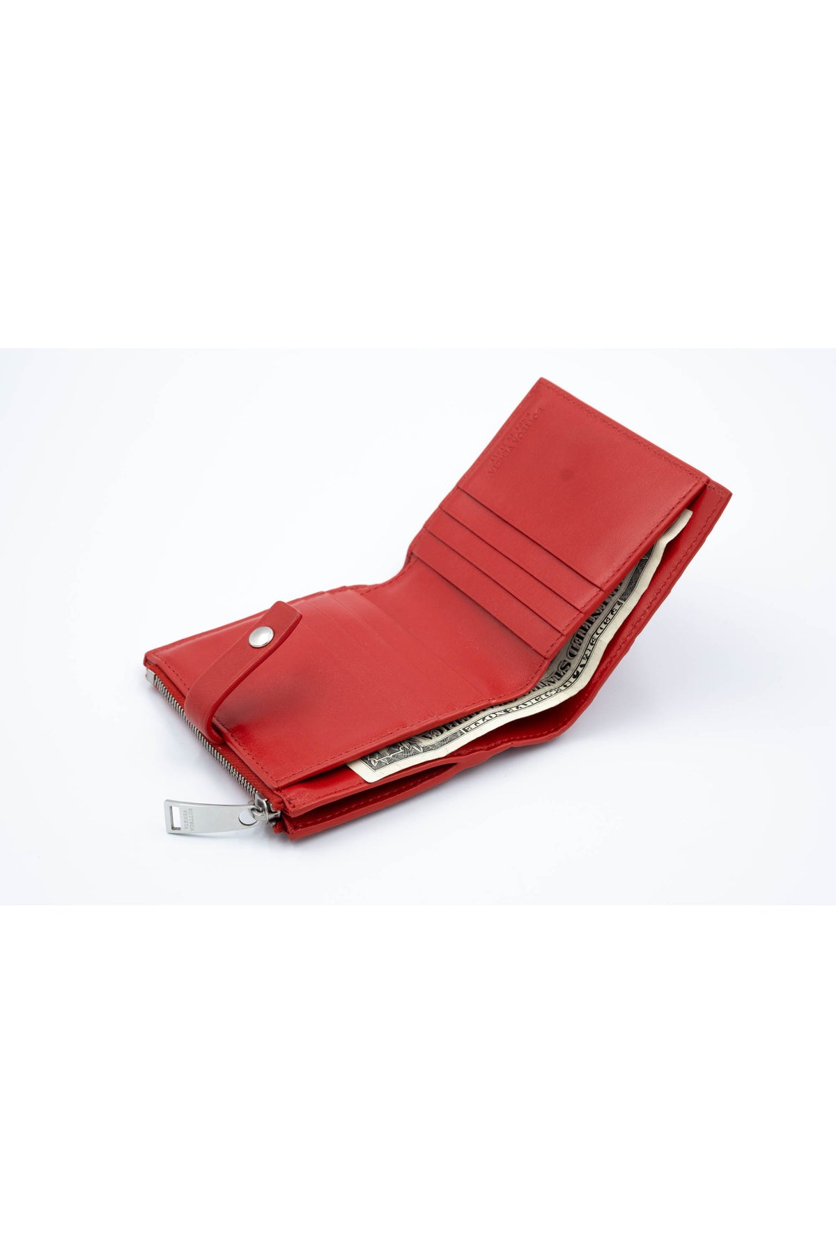 Bottega Veneta Red Square Med Weave Intrecciato Wallet Size Small