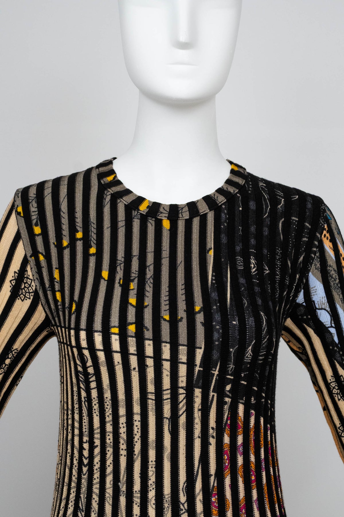 Etro Black Rib Knit Maxi Dress Paisley Print Size 42