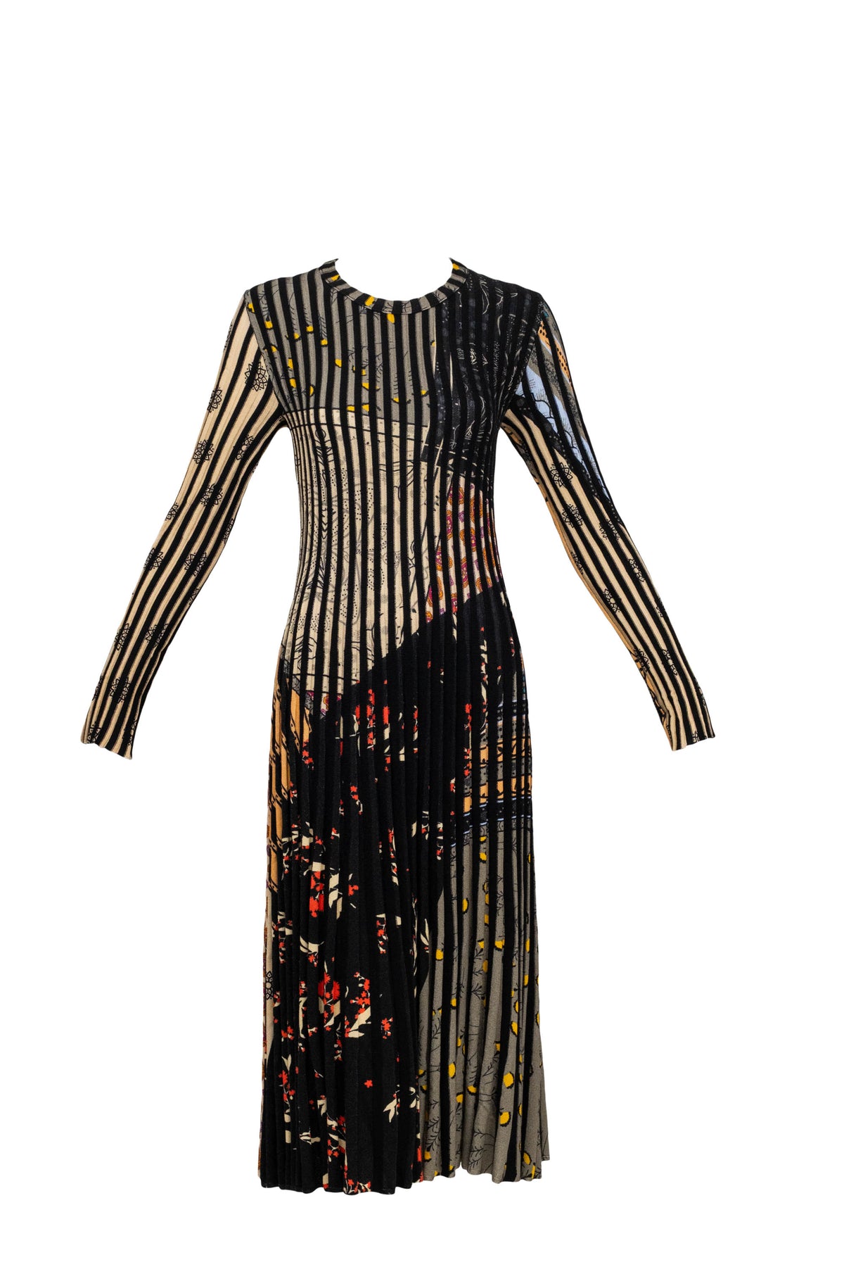 Etro Black Rib Knit Maxi Dress Paisley Print Size 42