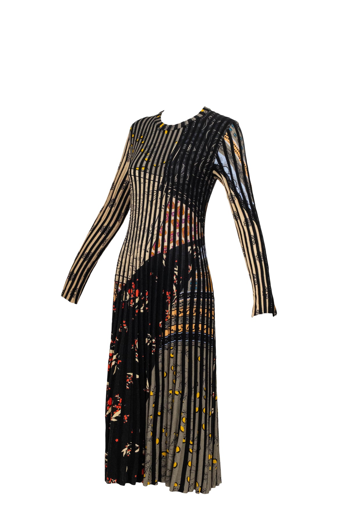 Etro Black Rib Knit Maxi Dress Paisley Print Size 42
