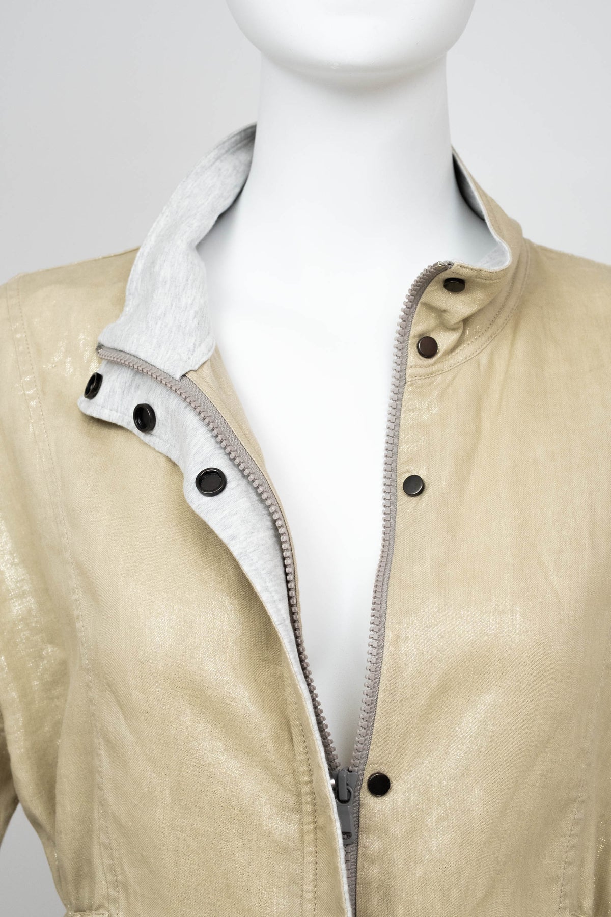 Brunello Cuccinelli Metallic Taupe Drawstring Jacket Size Small