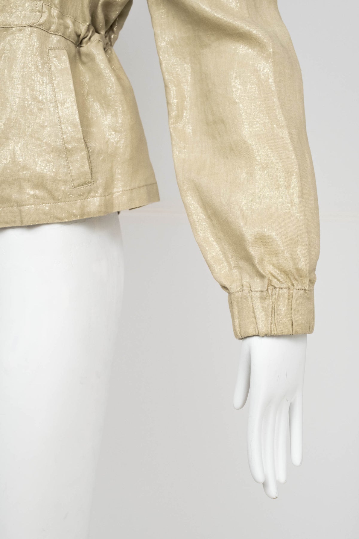 Brunello Cuccinelli Metallic Taupe Drawstring Jacket Size Small