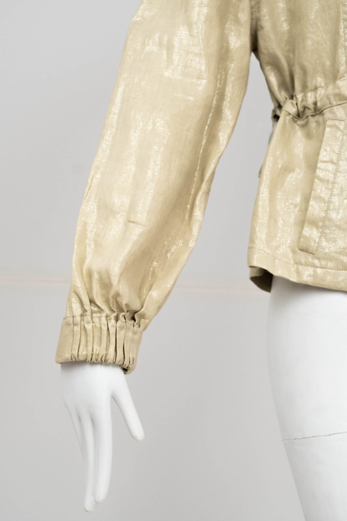 Brunello Cuccinelli Metallic Taupe Drawstring Jacket Size Small