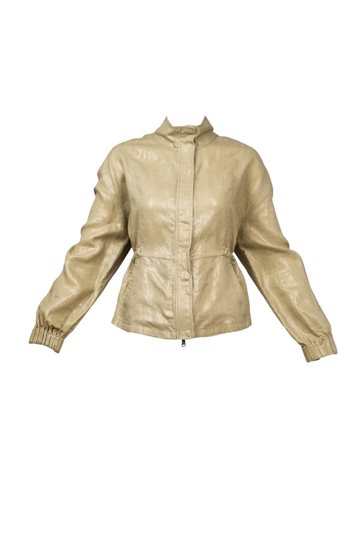 Brunello Cuccinelli Metallic Taupe Drawstring Jacket Size Small