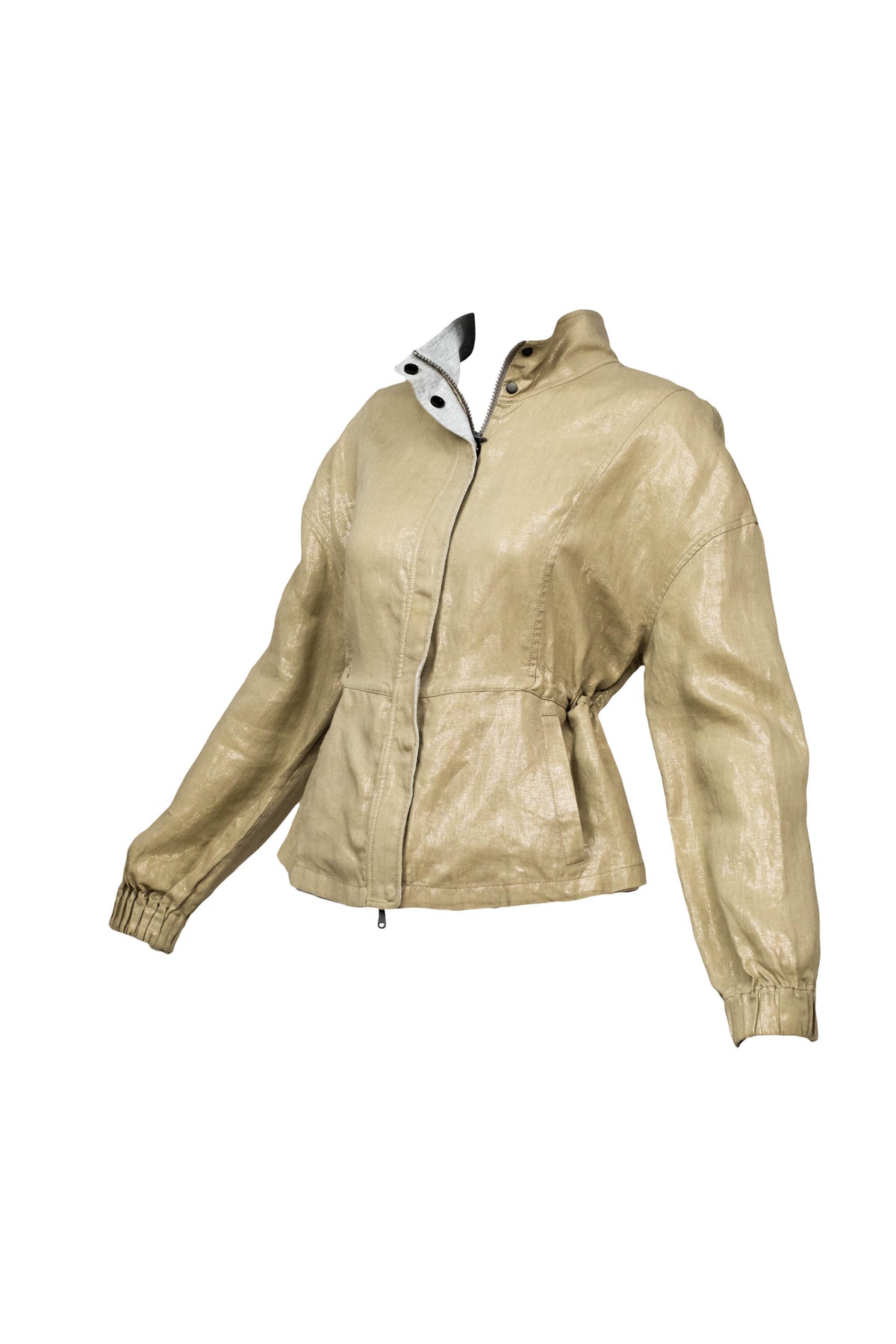 Brunello Cuccinelli Metallic Taupe Drawstring Jacket Size Small