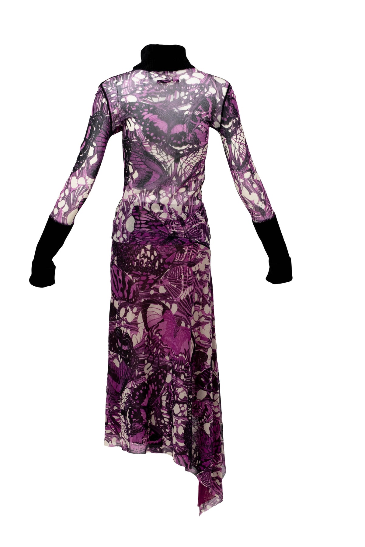 Jean Paul Gaultier Maille Femme Purple Butterfly Print Skirt and Turtleneck Size M