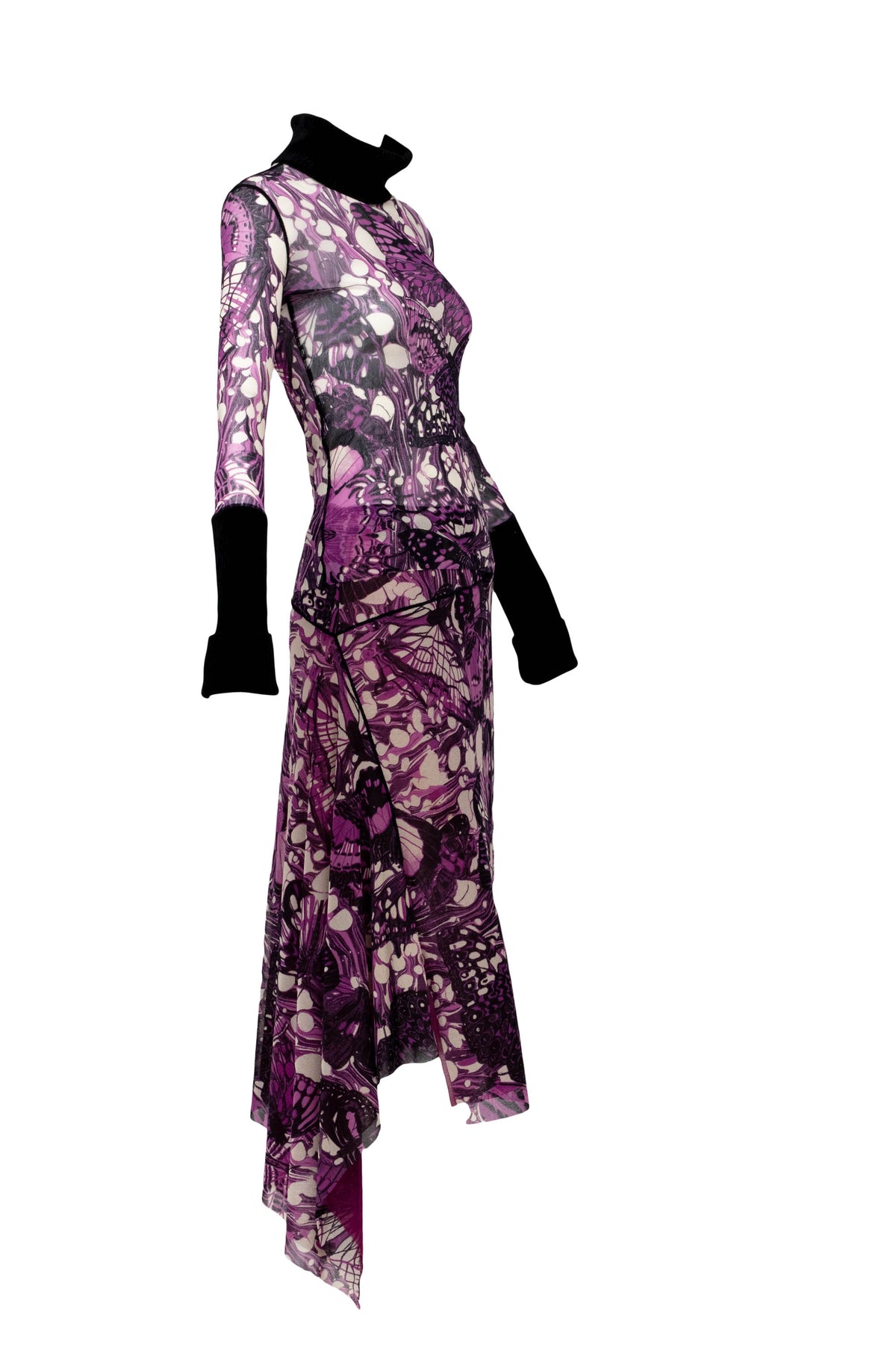 Jean Paul Gaultier Maille Femme Purple Butterfly Print Skirt and Turtleneck Size M