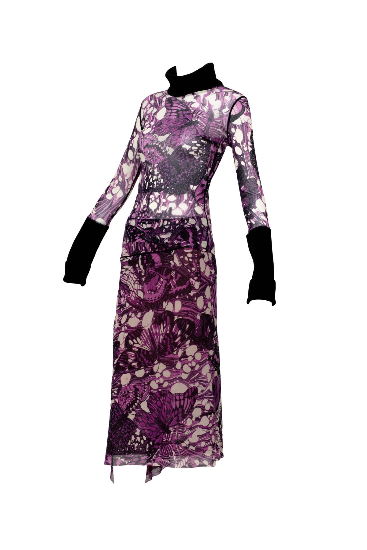 Jean Paul Gaultier Maille Femme Purple Butterfly Print Skirt and Turtleneck Size M