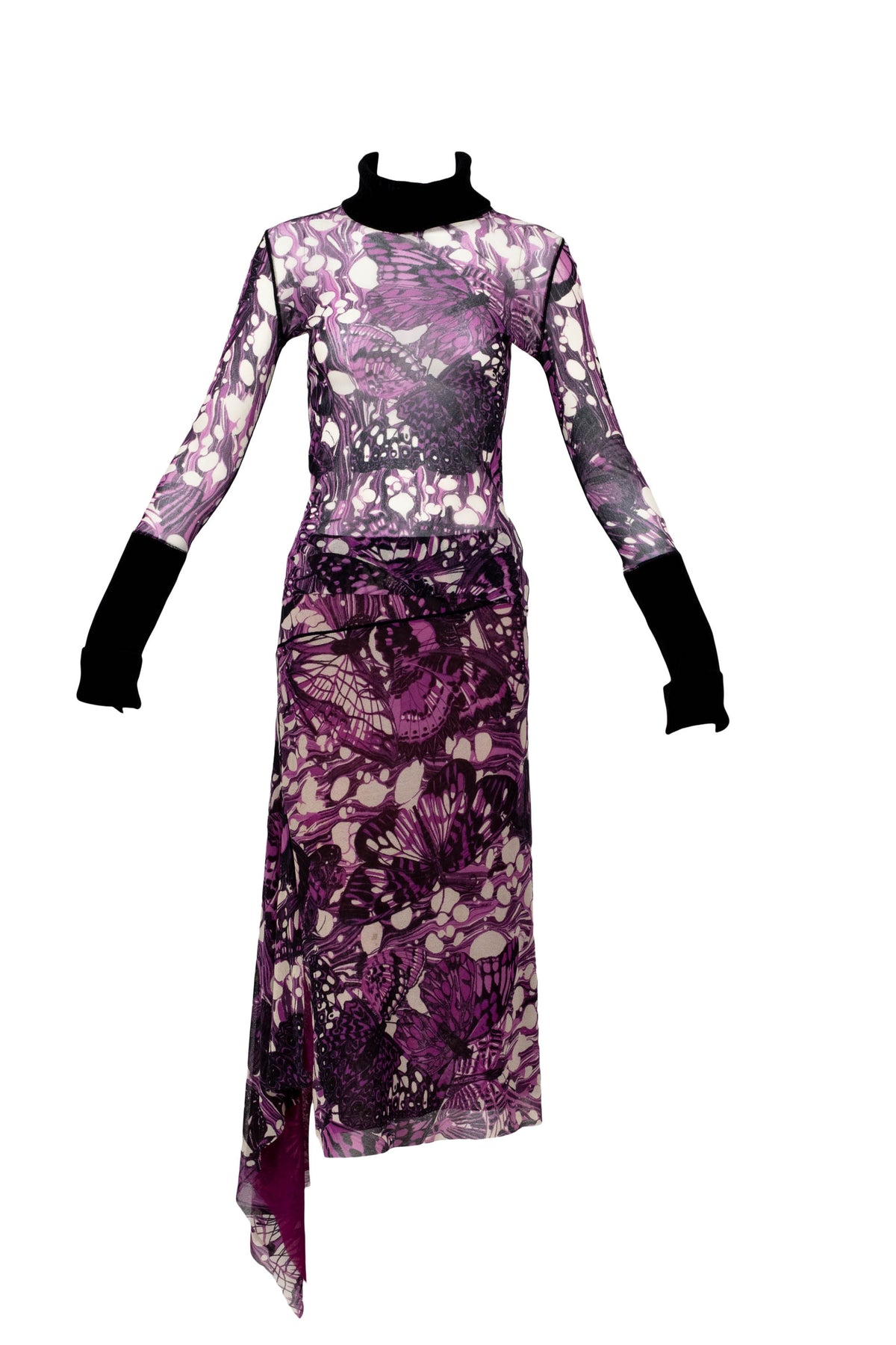 Jean Paul Gaultier Maille Femme Purple Butterfly Print Skirt and Turtleneck Size M