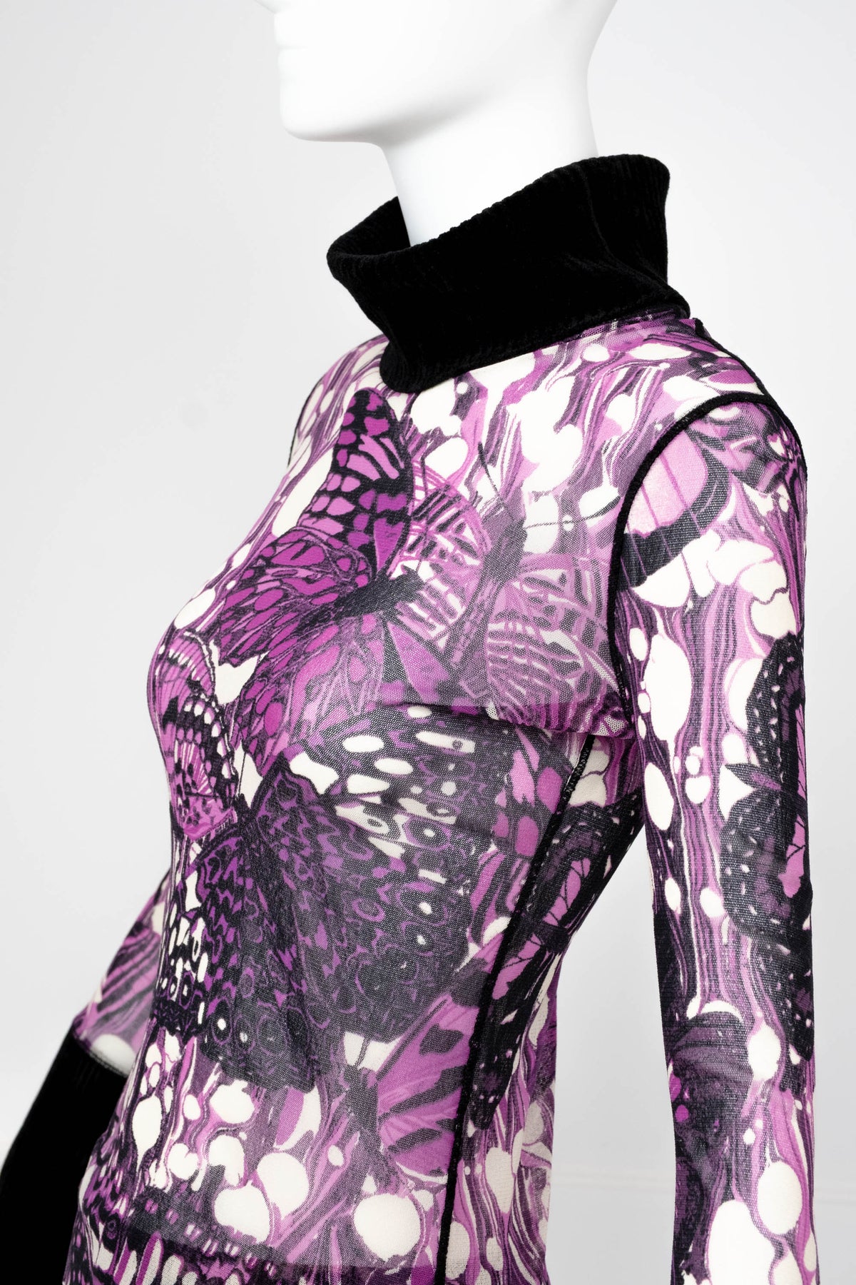Jean Paul Gaultier Maille Femme Purple Butterfly Print Skirt and Turtleneck Size M