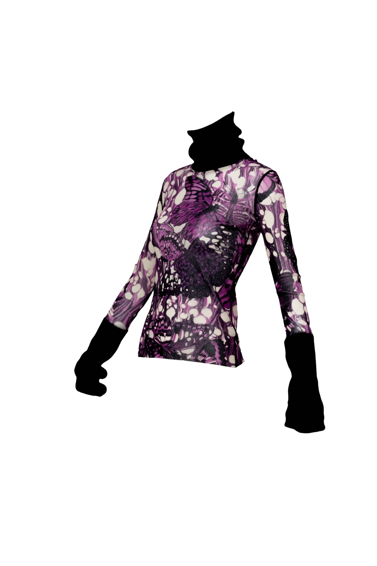 Jean Paul Gaultier Maille Femme Purple Butterfly Print Skirt and Turtleneck Size M