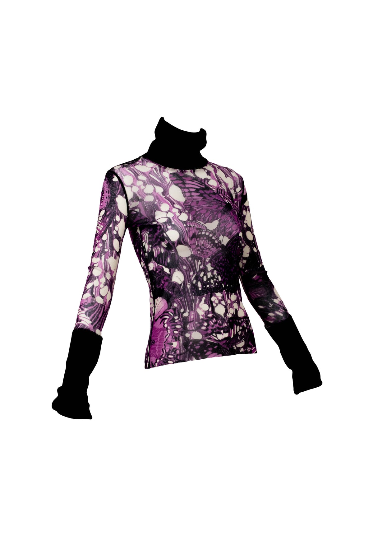 Jean Paul Gaultier Maille Femme Purple Butterfly Print Skirt and Turtleneck Size M