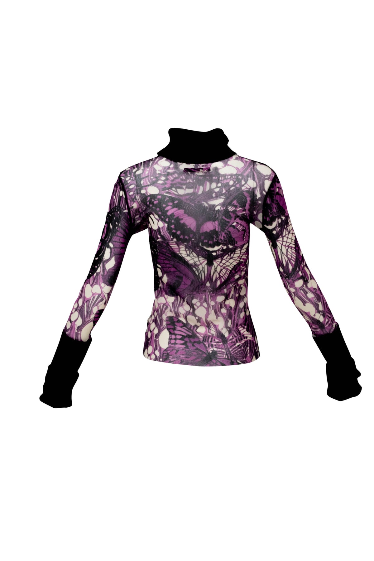 Jean Paul Gaultier Maille Femme Purple Butterfly Print Skirt and Turtleneck Size M
