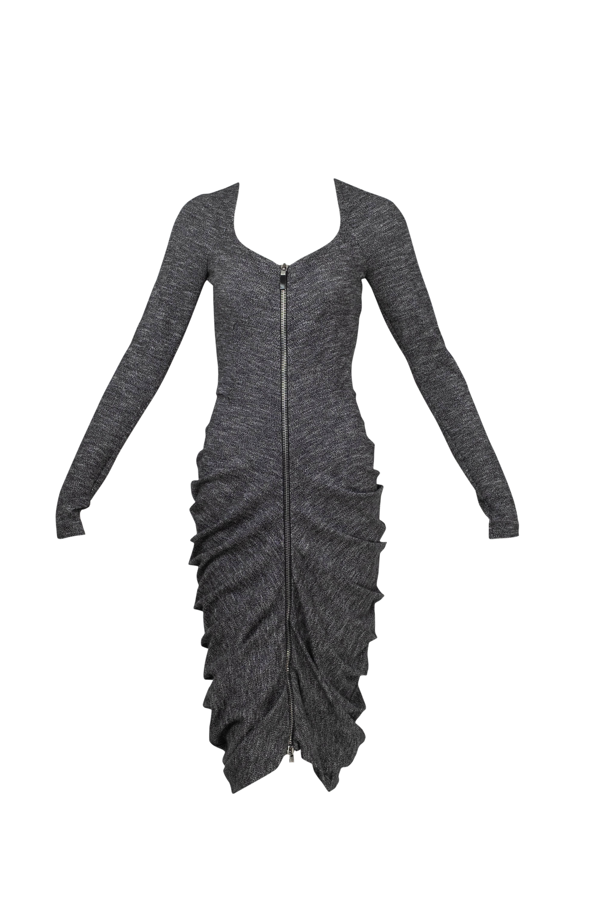 Alexander McQueen Grey Ruched Zip Dress Size