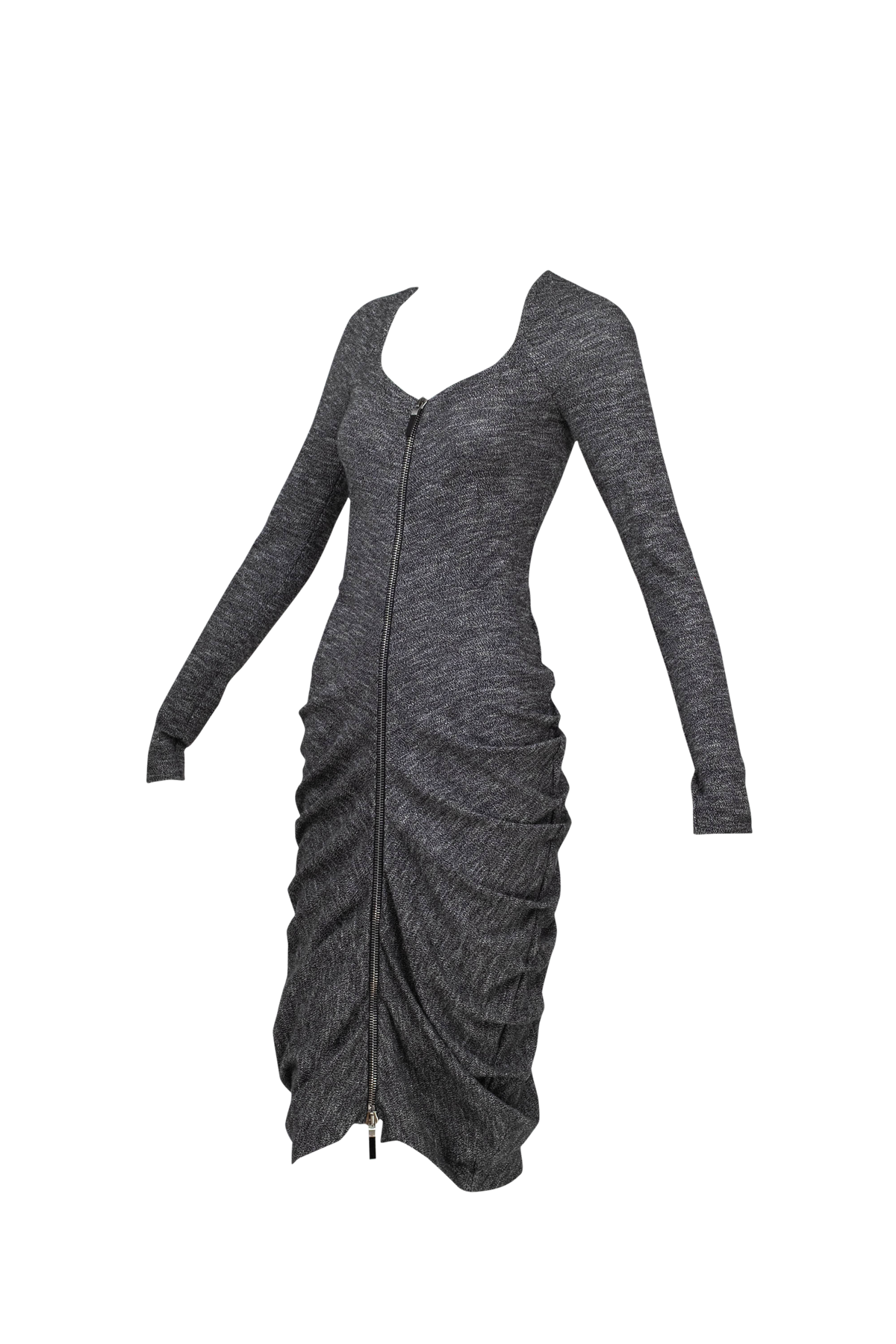 Alexander McQueen Grey Ruched Zip Dress Size