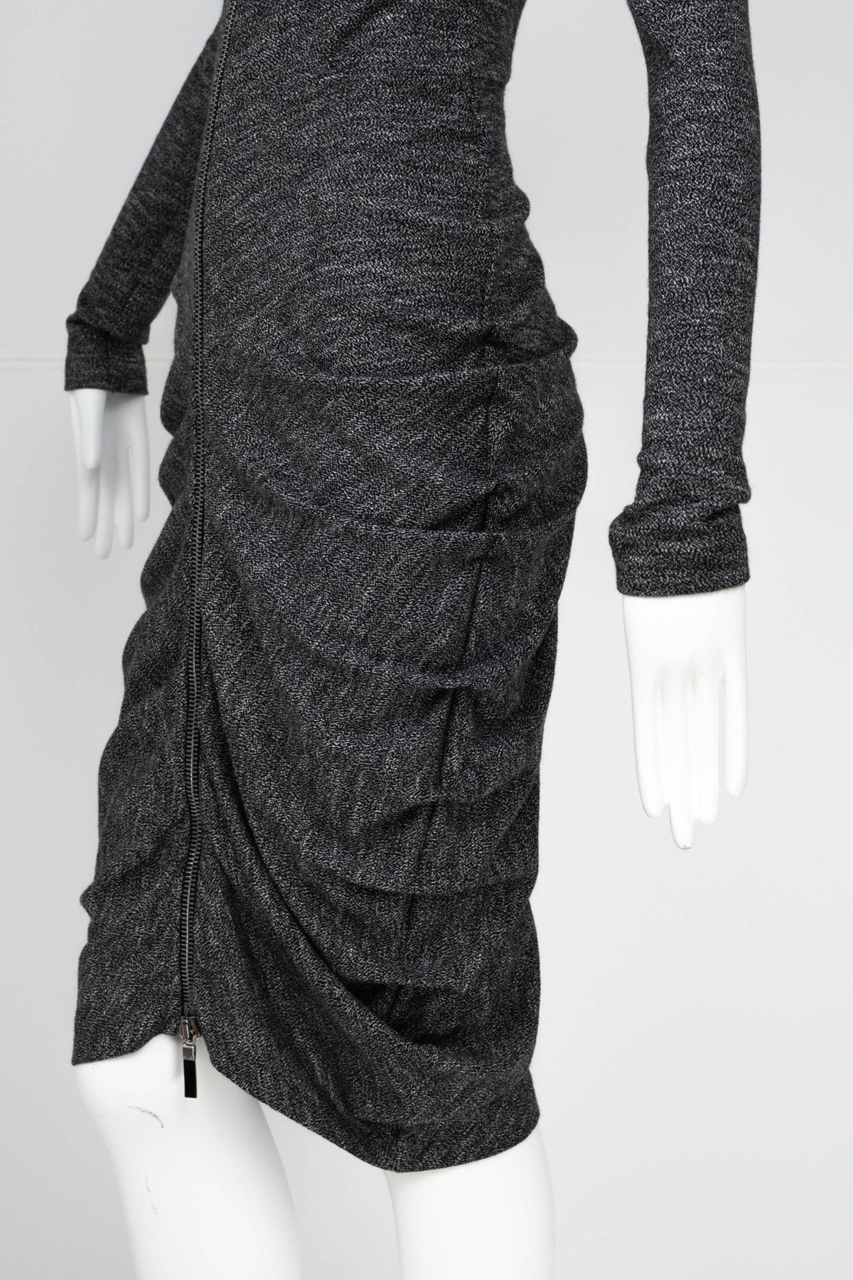 Alexander McQueen Grey Ruched Zip Dress Size