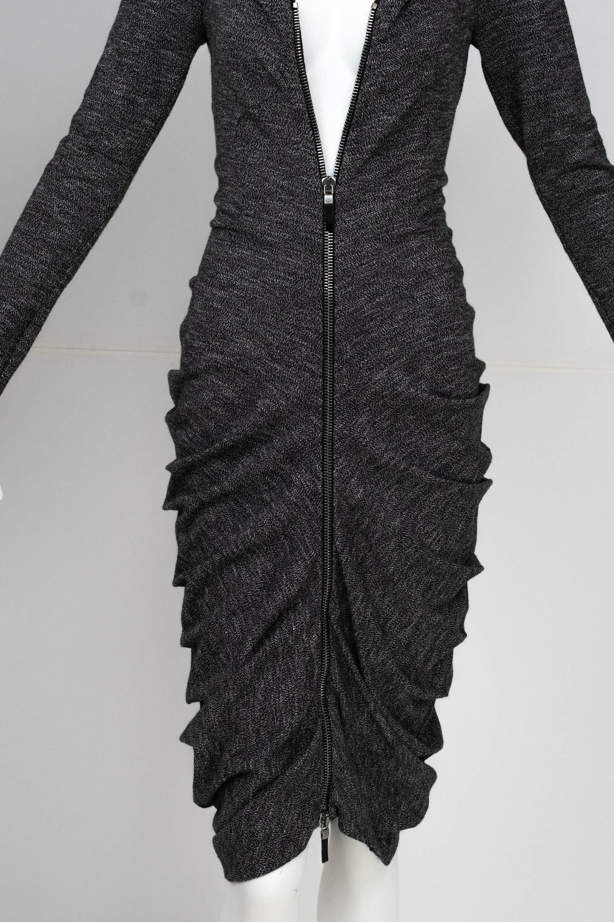 Alexander McQueen Grey Ruched Zip Dress Size