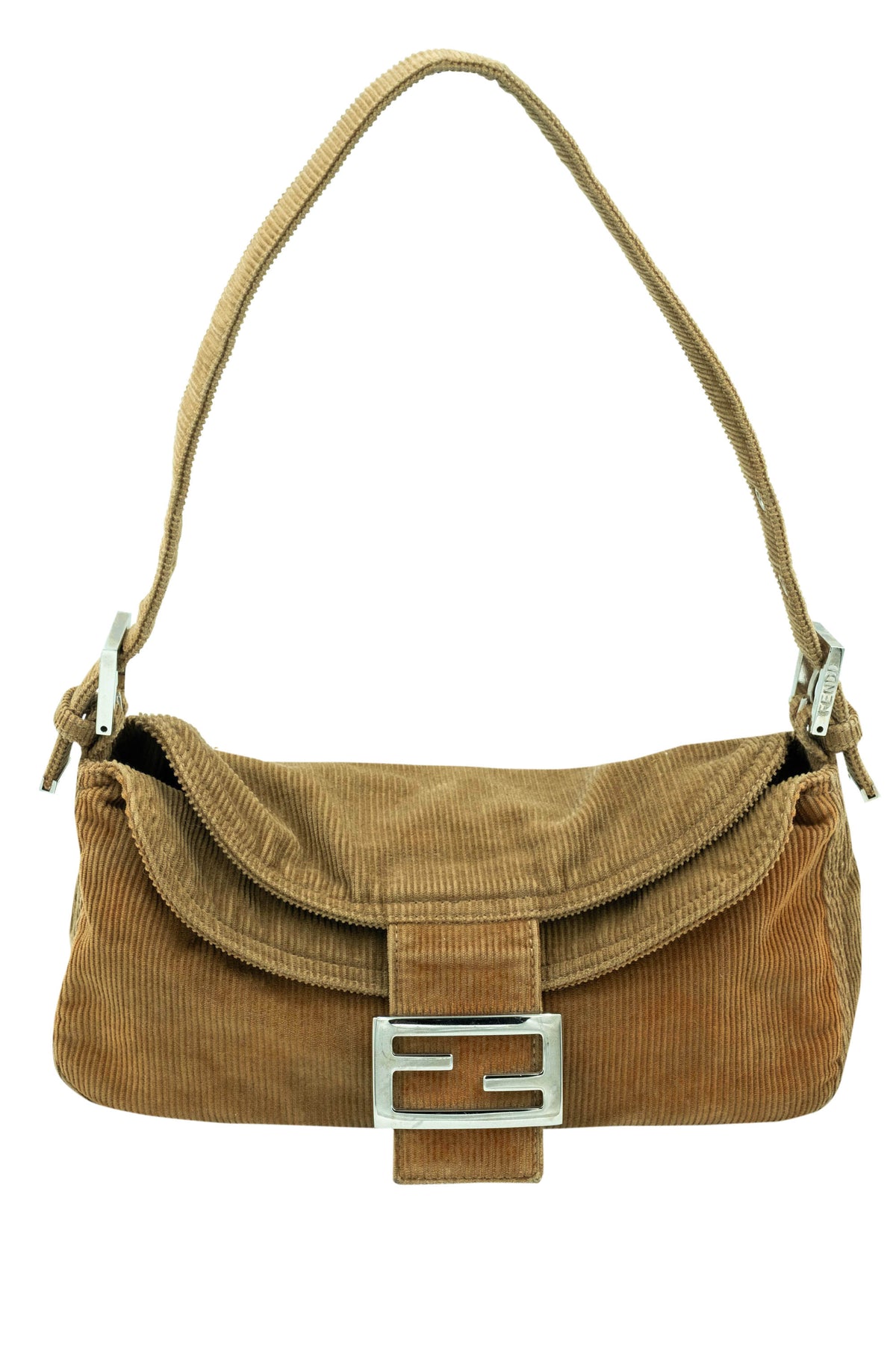 Fendi Light Brown Corduroy Baguette Shoulder Bag