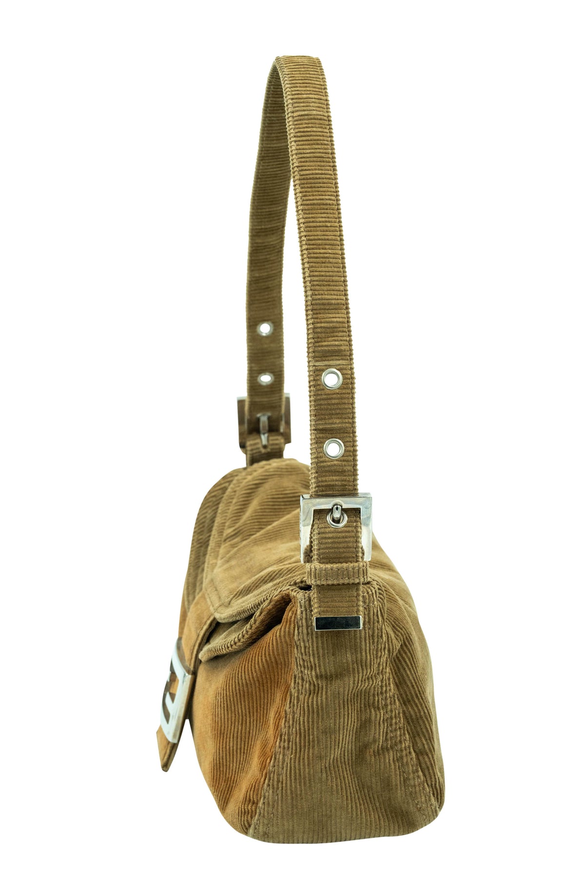 Fendi Light Brown Corduroy Baguette Shoulder Bag