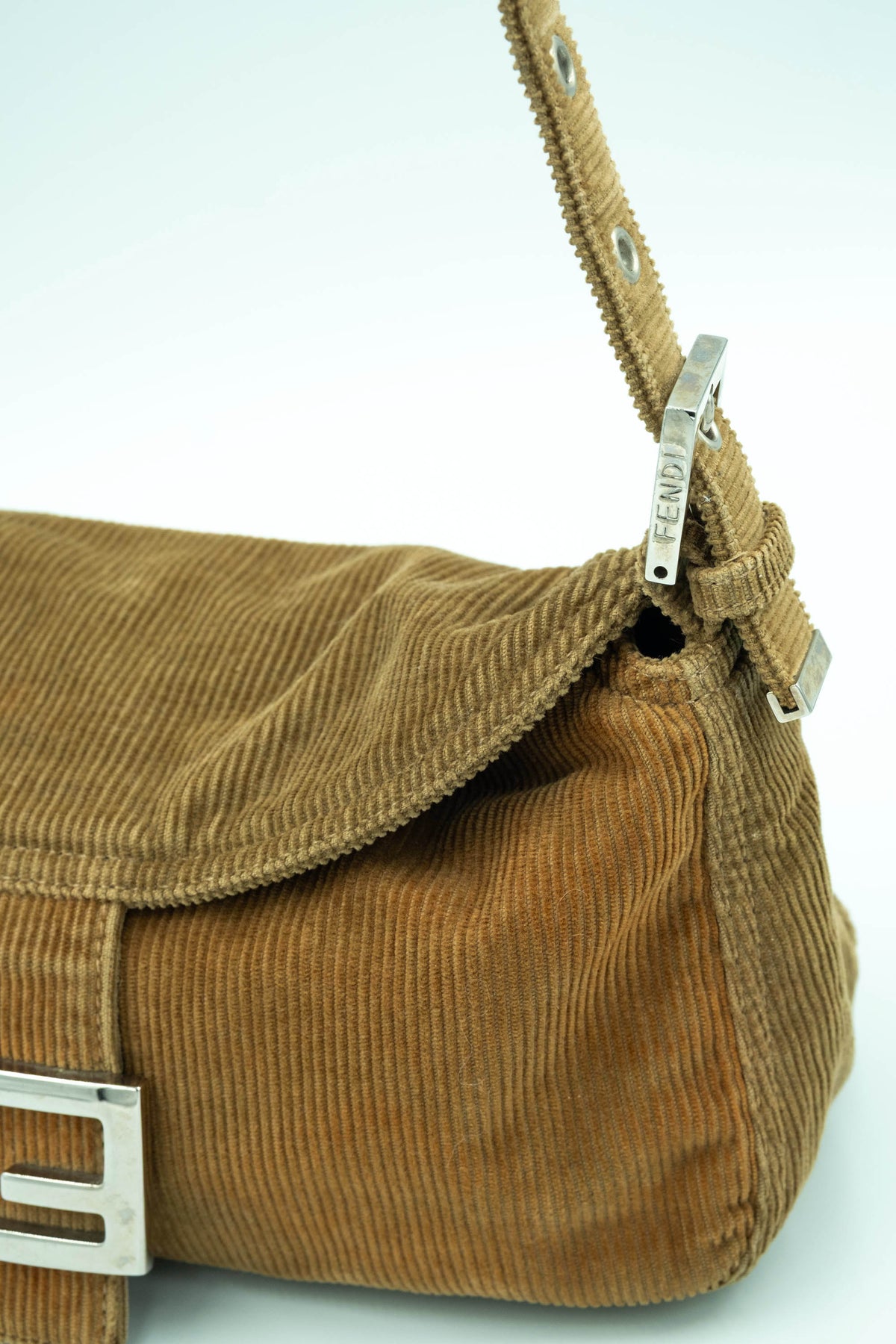Fendi Light Brown Corduroy Baguette Shoulder Bag