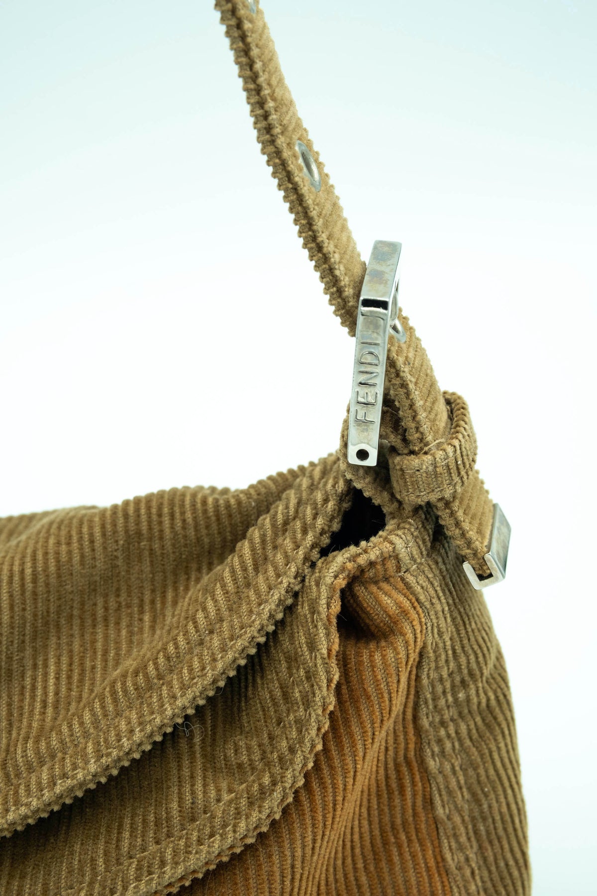 Fendi Light Brown Corduroy Baguette Shoulder Bag