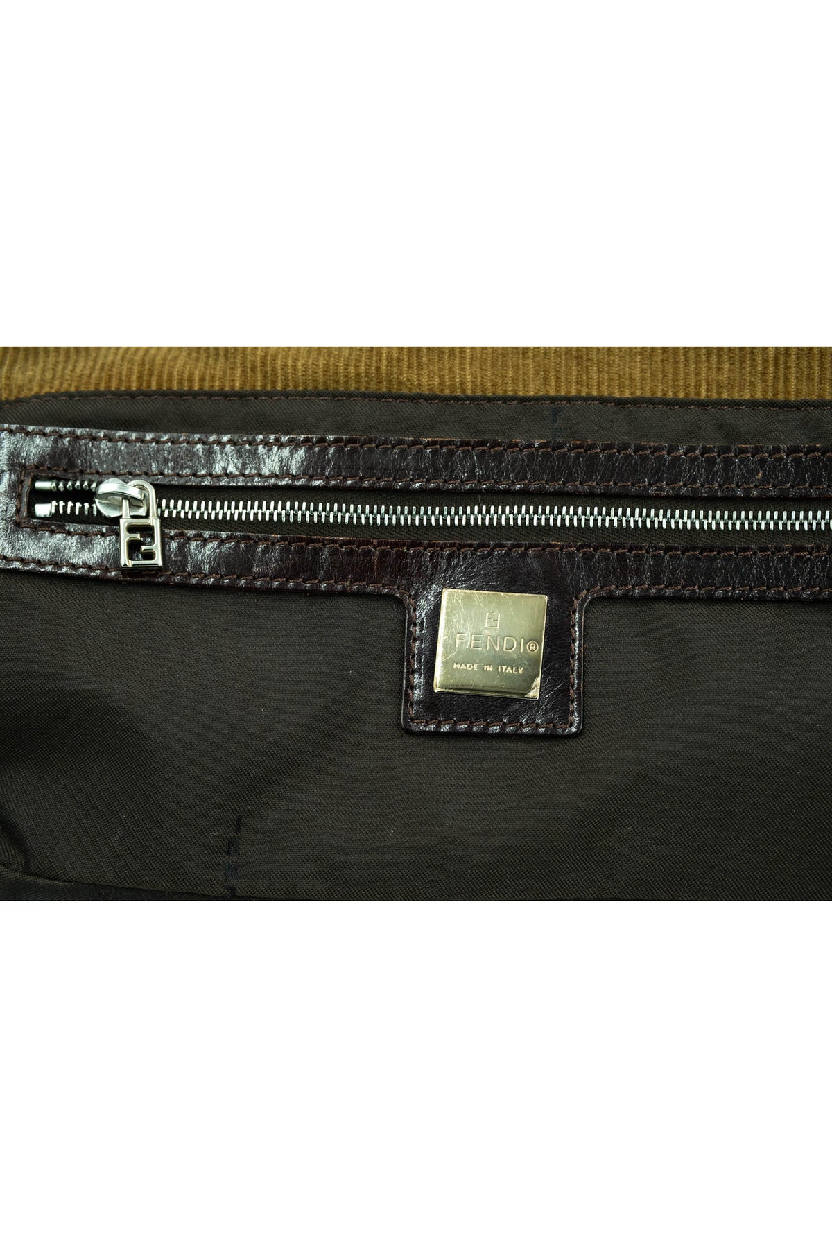 Fendi Light Brown Corduroy Baguette Shoulder Bag