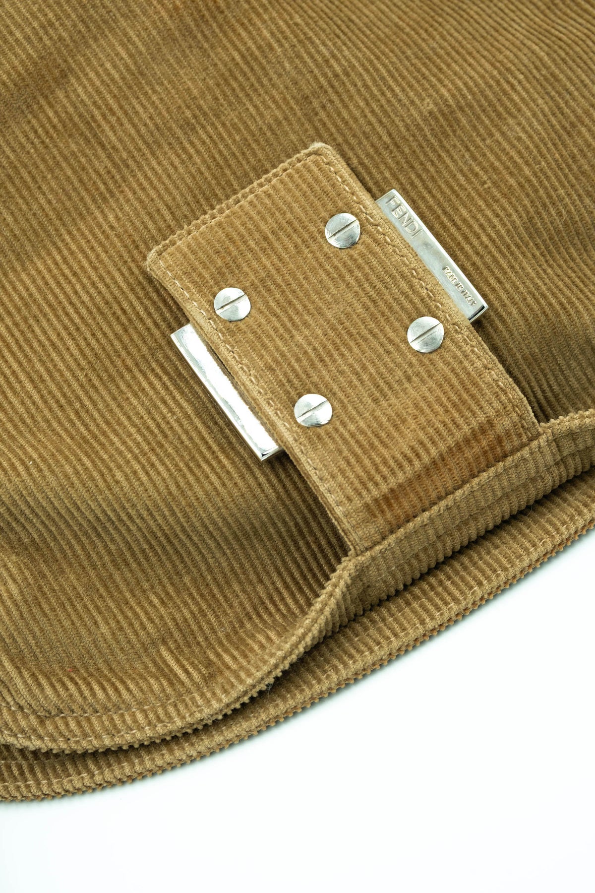 Fendi Light Brown Corduroy Baguette Shoulder Bag