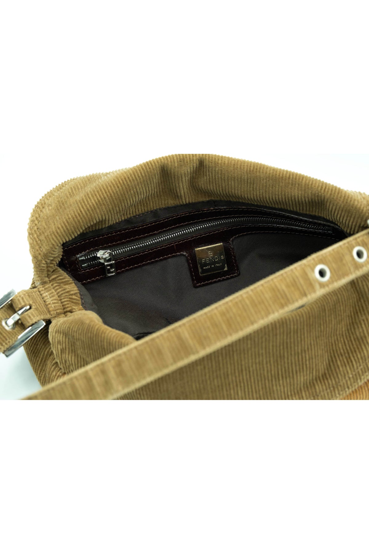 Fendi Light Brown Corduroy Baguette Shoulder Bag