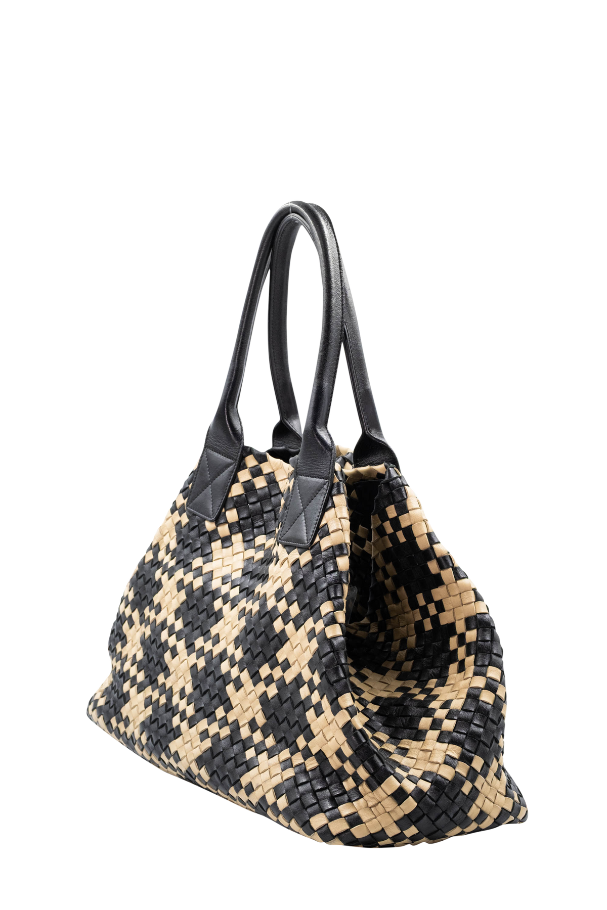 Bottega Veneta Black and Tan Contrast Cabat Tote Purse Size L