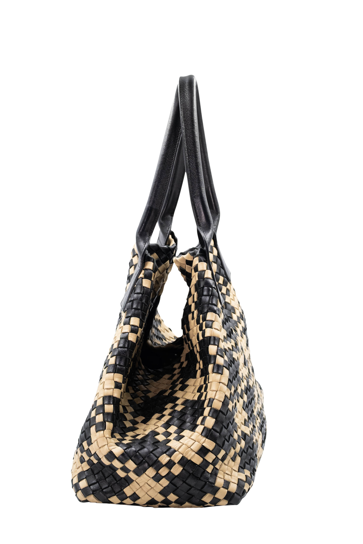 Bottega Veneta Black and Tan Contrast Cabat Tote Purse Size L