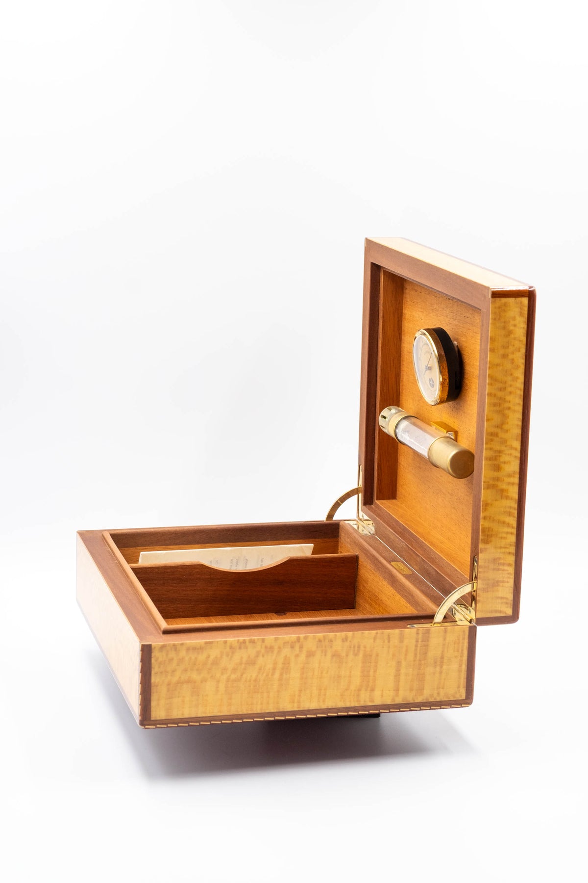 Hermes Vintage Custom Pear Wood Humidor Box With Hydrometer
