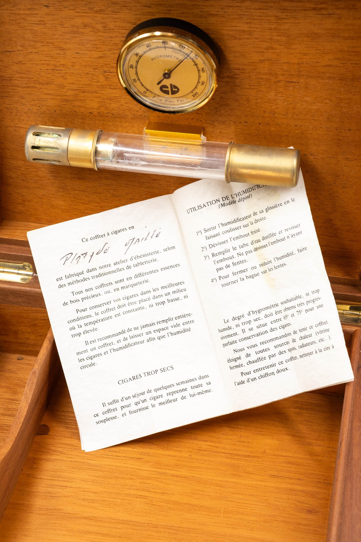 Hermes Vintage Custom Pear Wood Humidor Box With Hydrometer