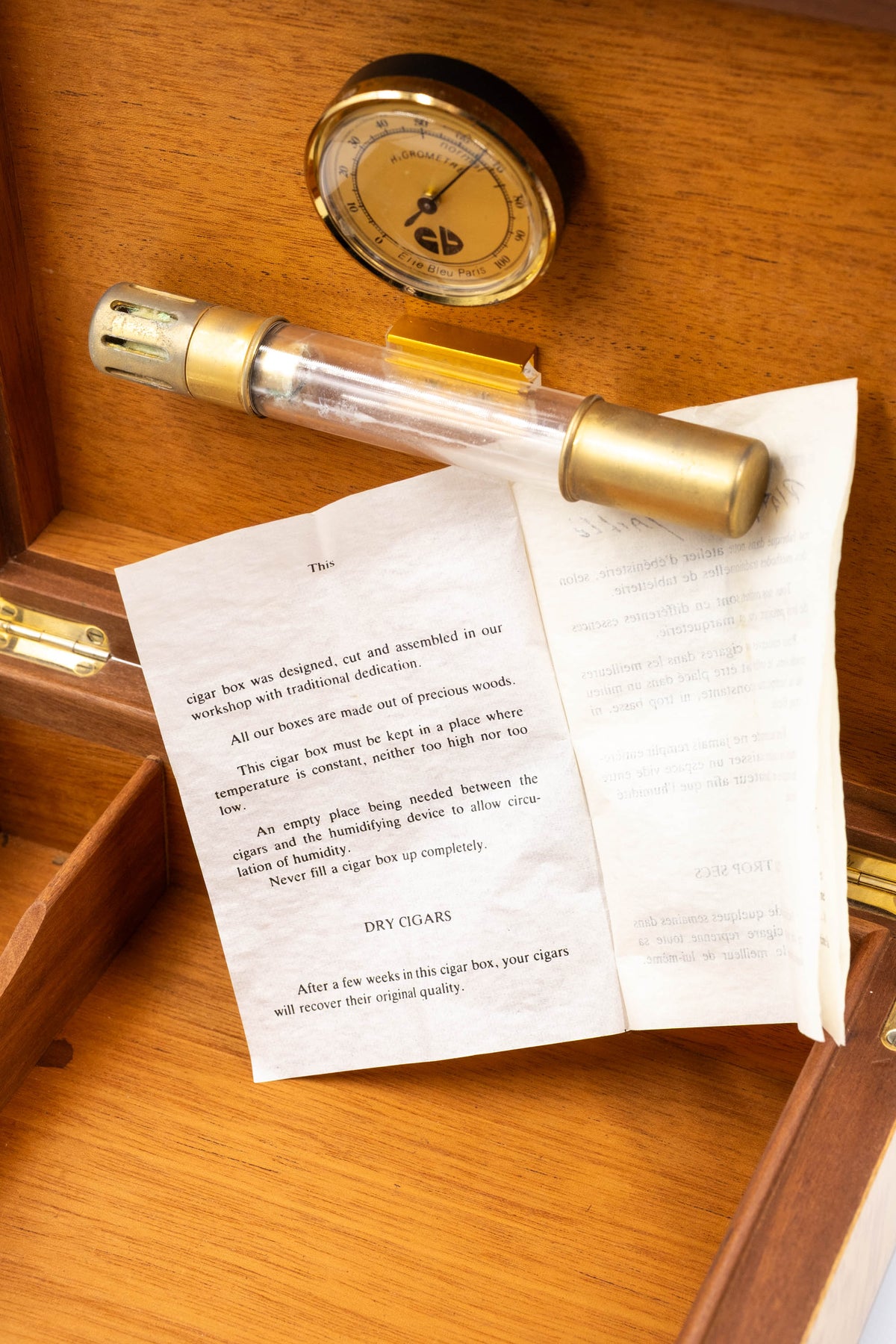 Hermes Vintage Custom Pear Wood Humidor Box With Hydrometer