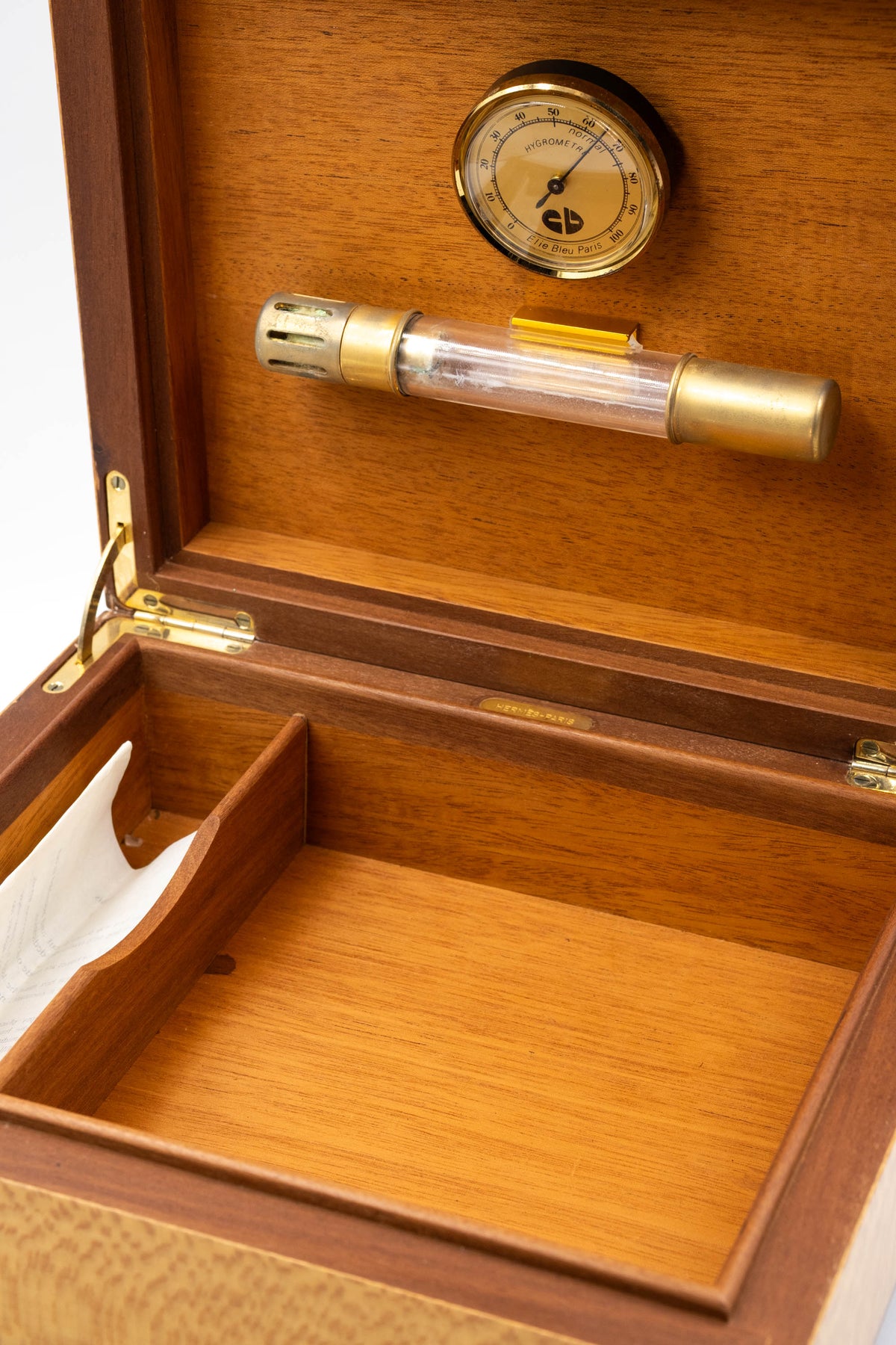Hermes Vintage Custom Pear Wood Humidor Box With Hydrometer