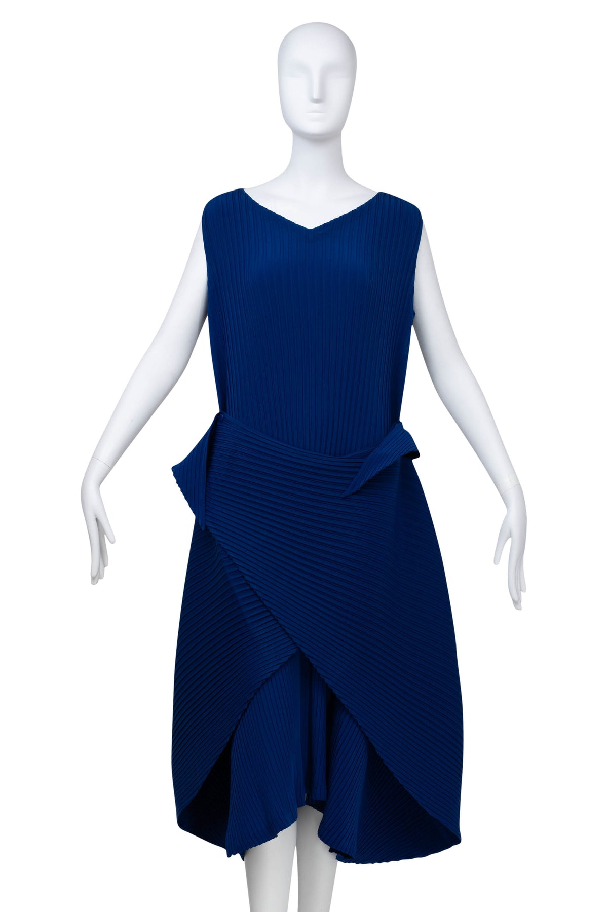 Issey Miyake Blue Sleeveless Fold Button Pleat Dress Size 2