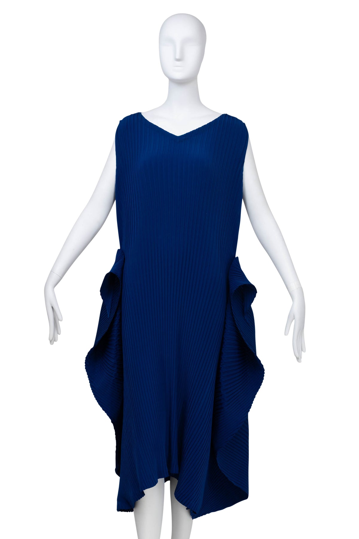 Issey Miyake Blue Sleeveless Fold Button Pleat Dress Size 2