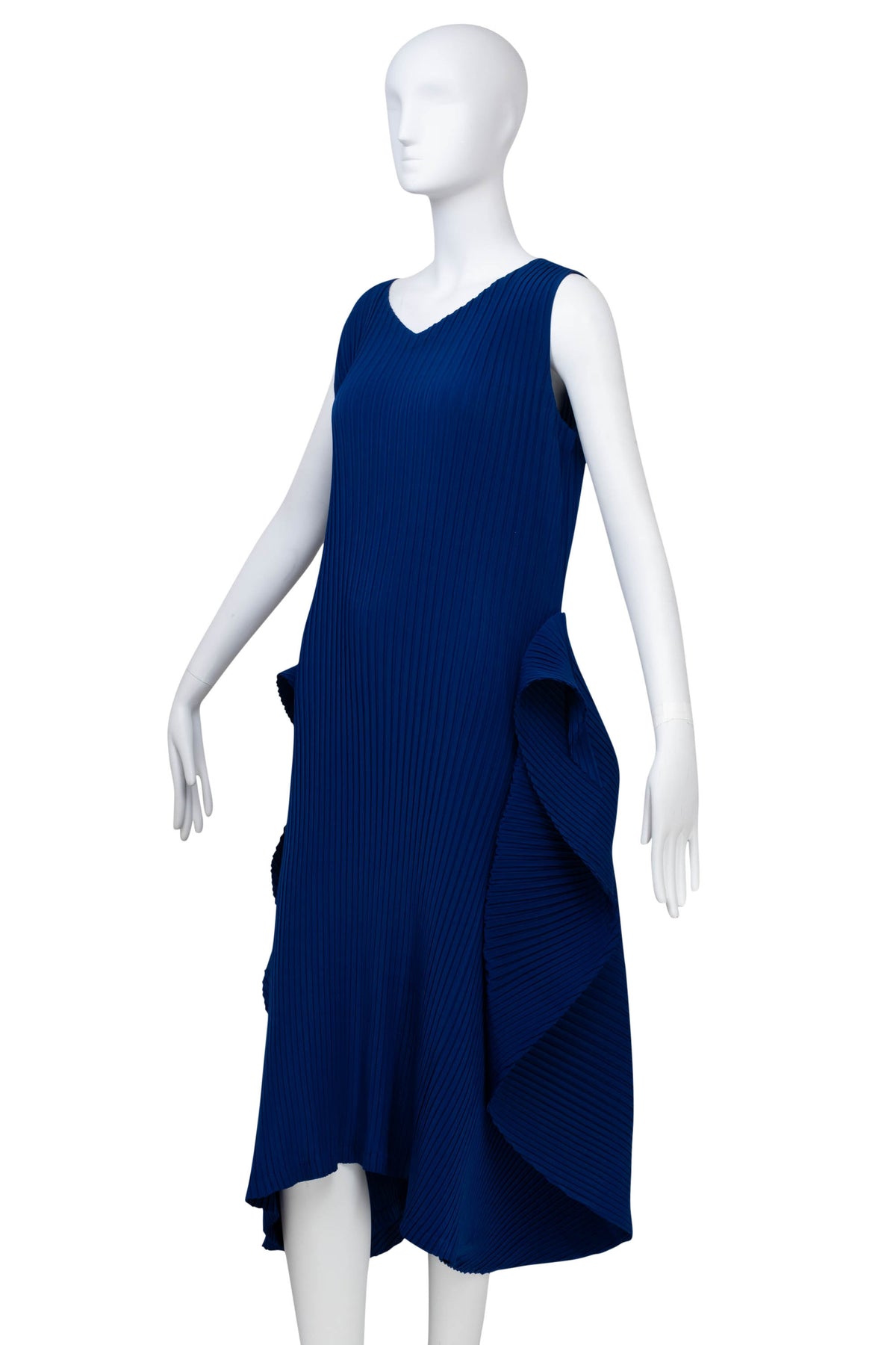 Issey Miyake Blue Sleeveless Fold Button Pleat Dress Size 2