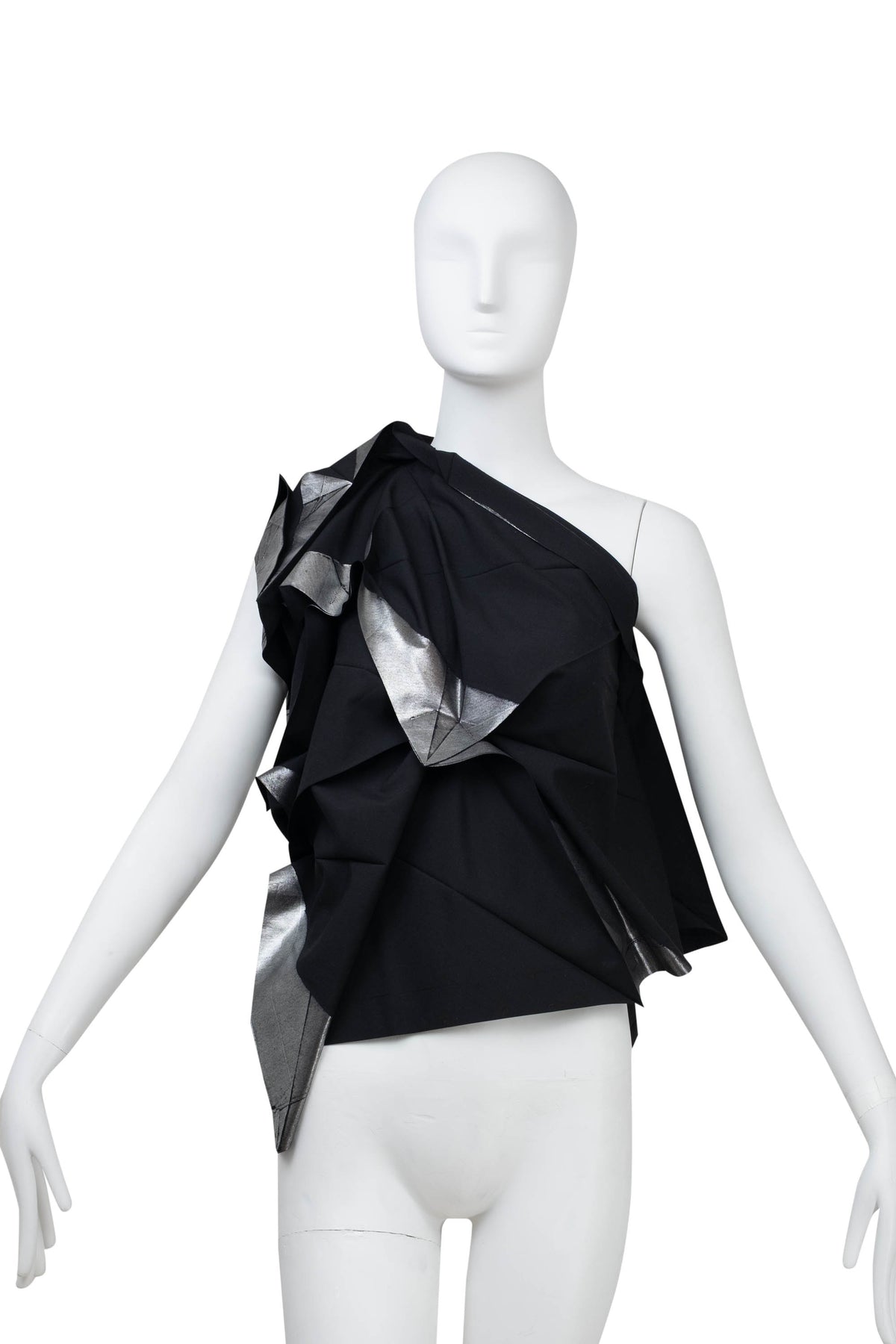 Issey Miyake Black and Silver Origami One Shoulder Top