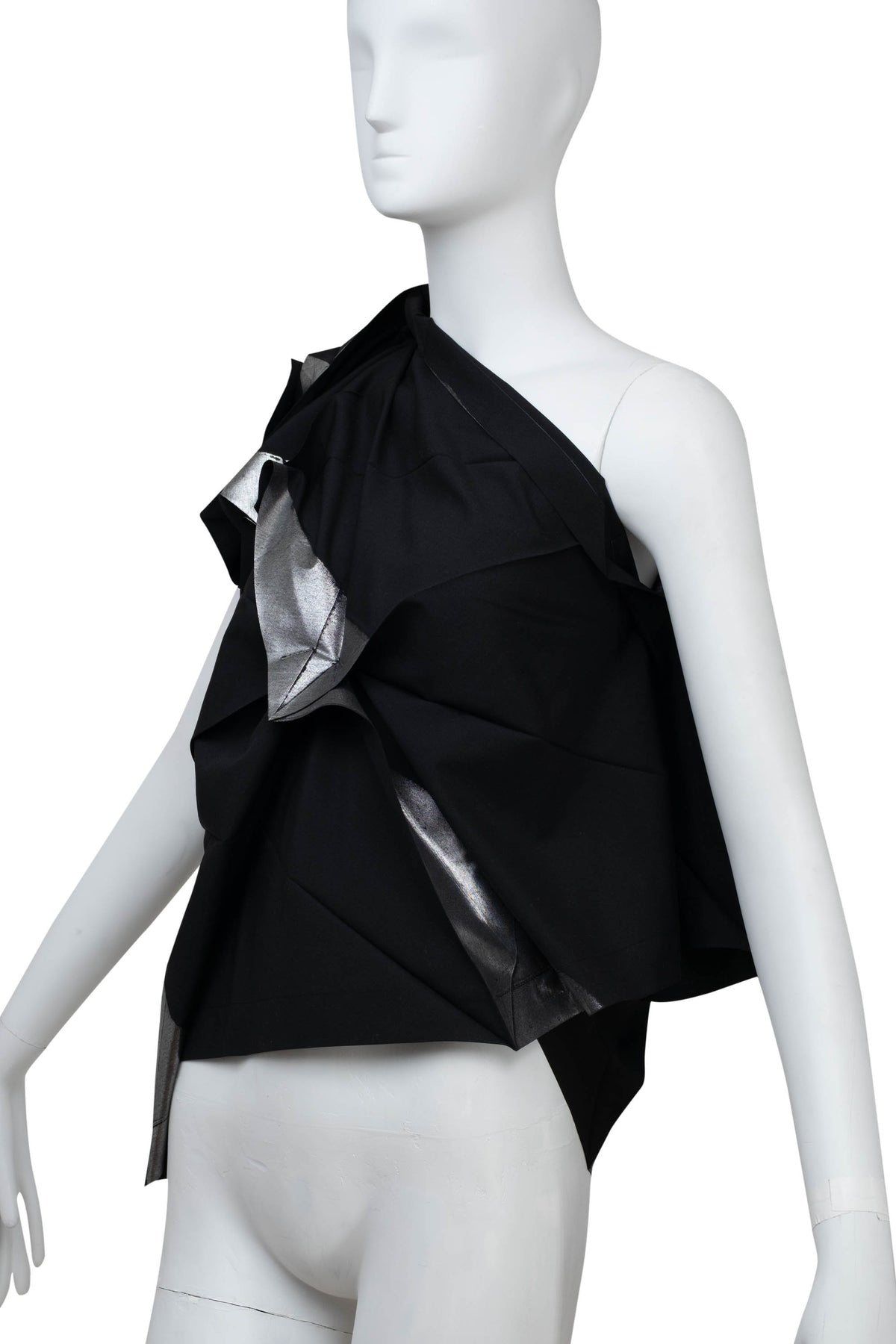 Issey Miyake Black and Silver Origami One Shoulder Top