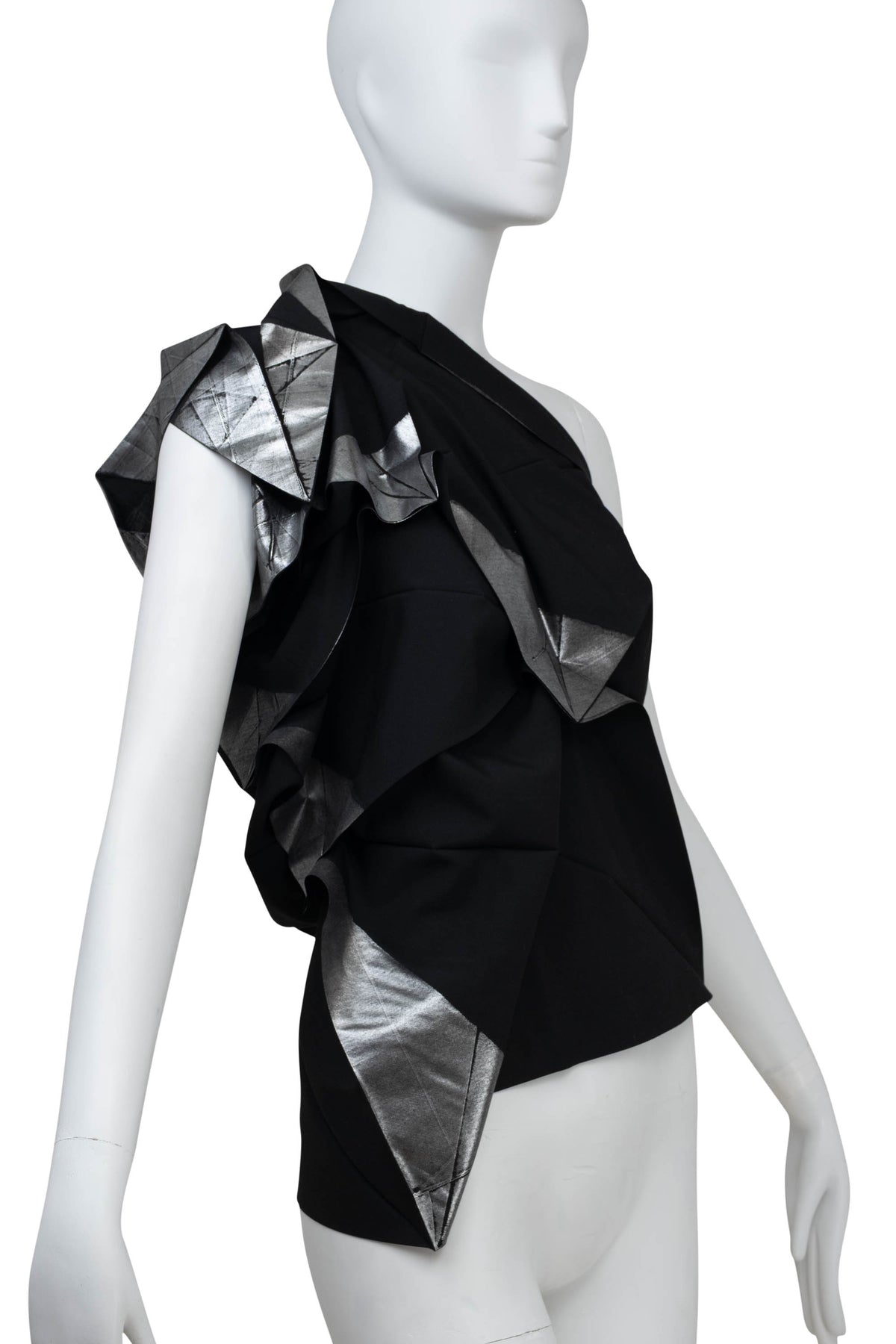 Issey Miyake Black and Silver Origami One Shoulder Top