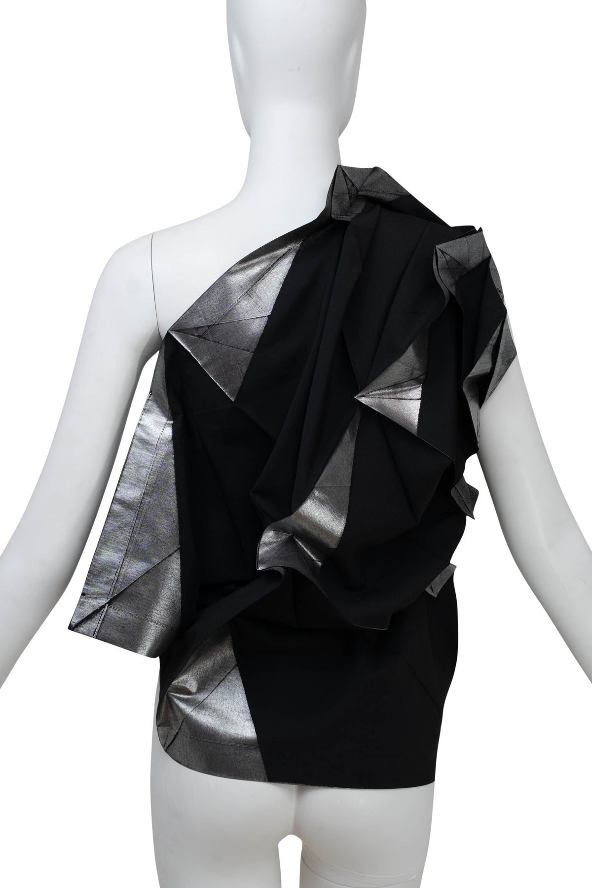 Issey Miyake Black and Silver Origami One Shoulder Top