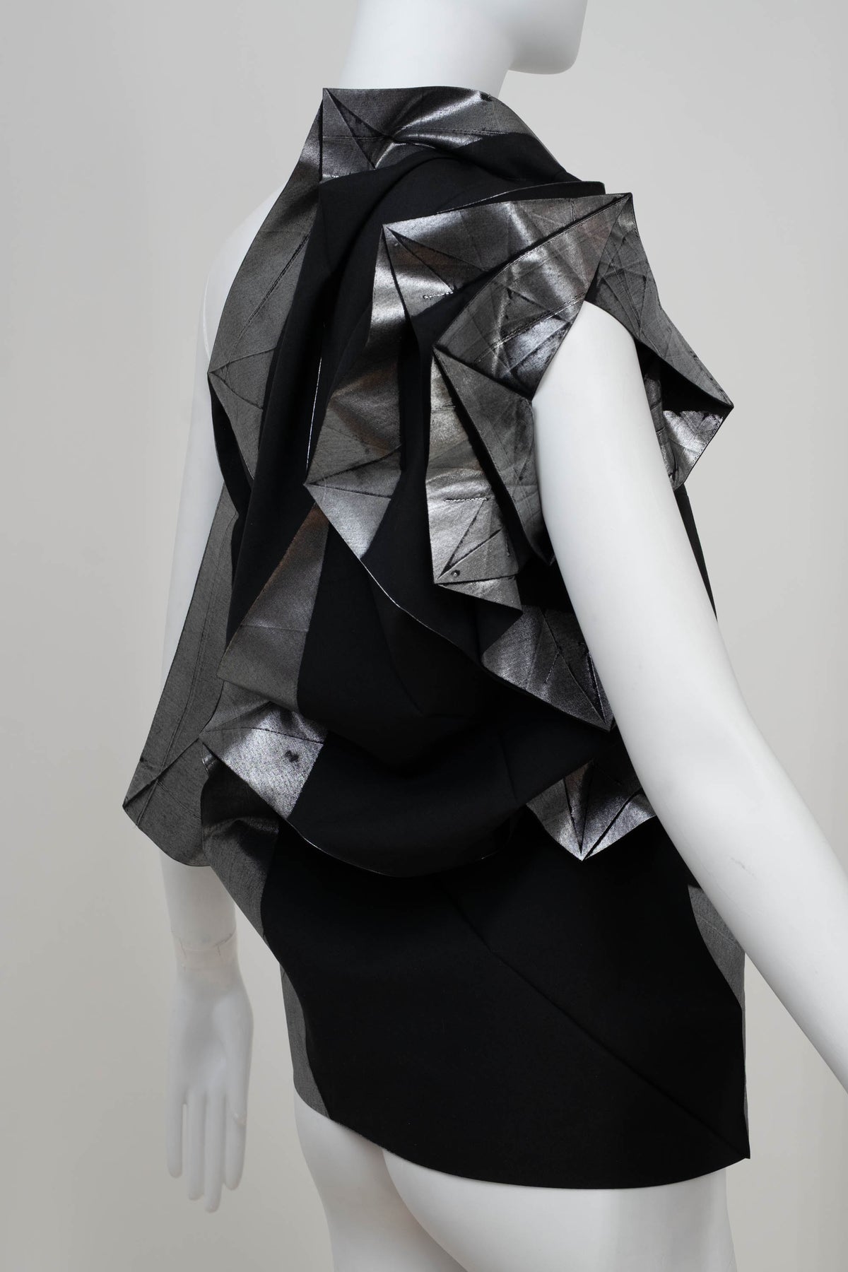 Issey Miyake Black and Silver Origami One Shoulder Top