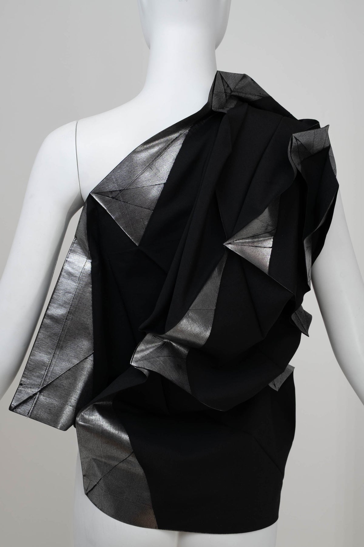 Issey Miyake Black and Silver Origami One Shoulder Top