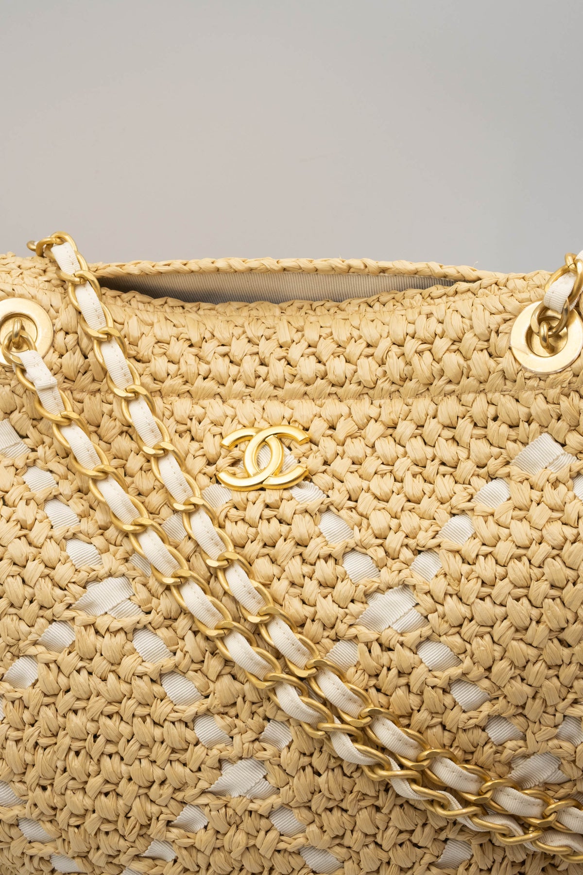 Chanel Raffia Diamond Quilt Shopping Tote Cruise 25/26