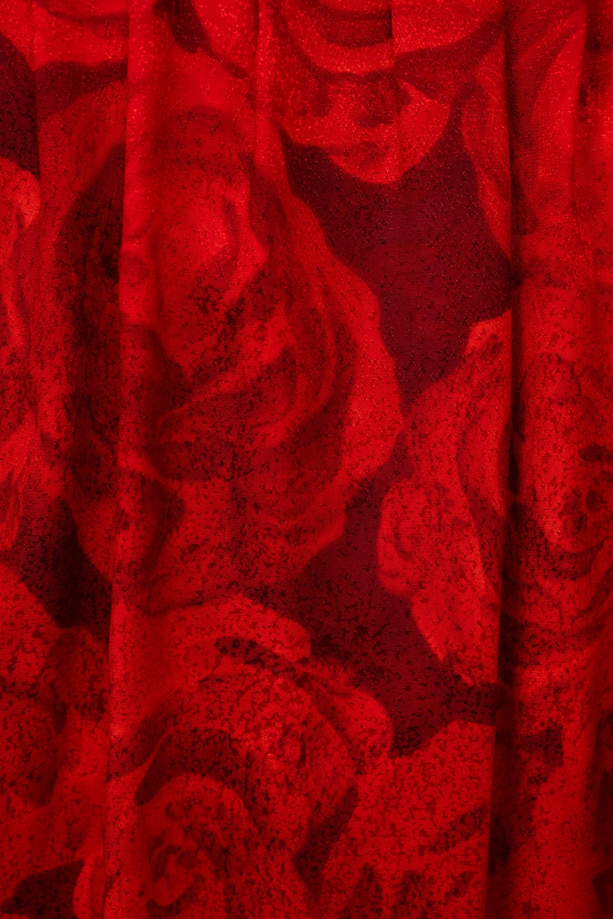 Yves Saint Laurent Rive Gauche Red Rose Print Fringe Neck Tie Blouse 1970's Size 40