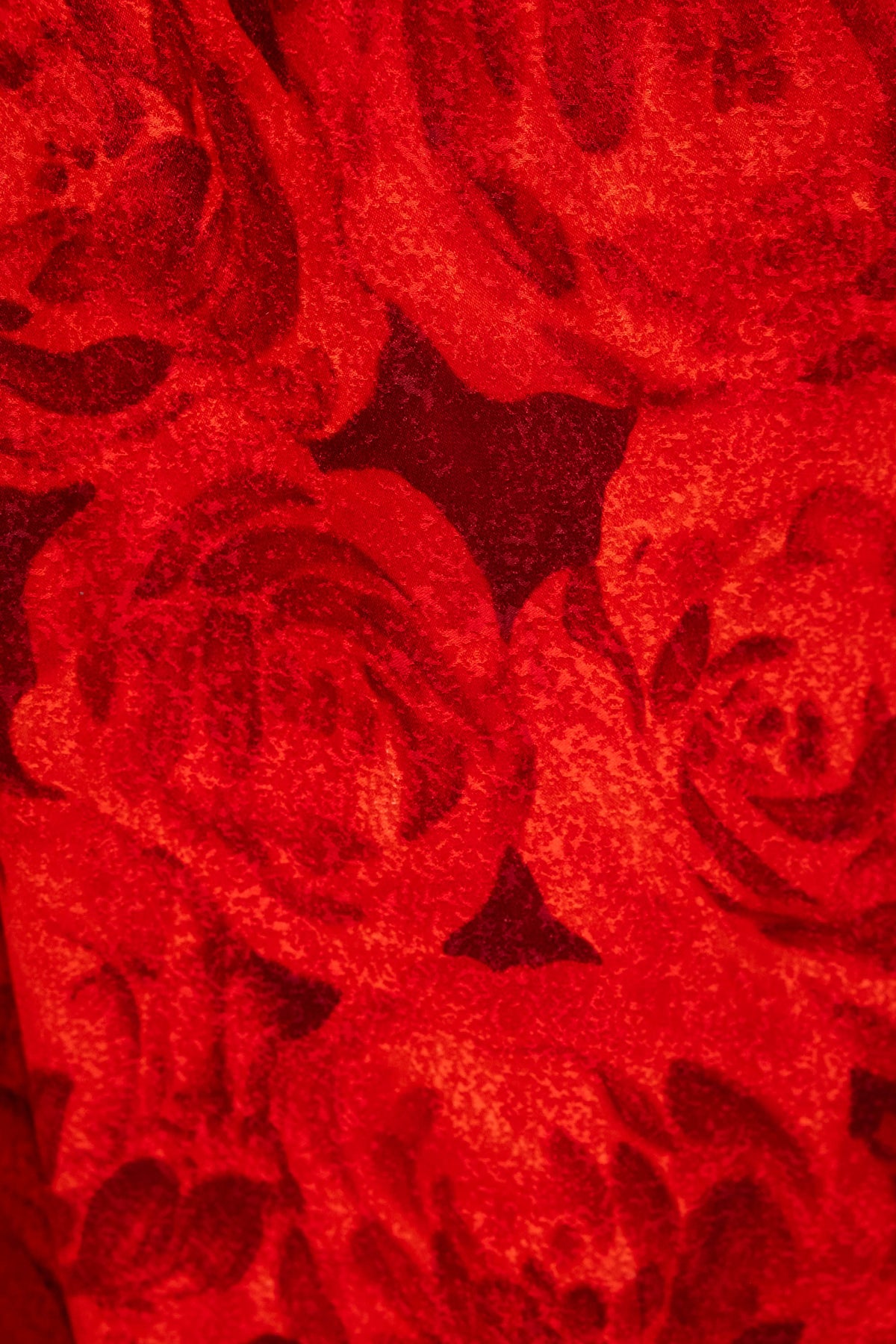 Yves Saint Laurent Rive Gauche Red Rose Print Fringe Neck Tie Blouse 1970's Size 40